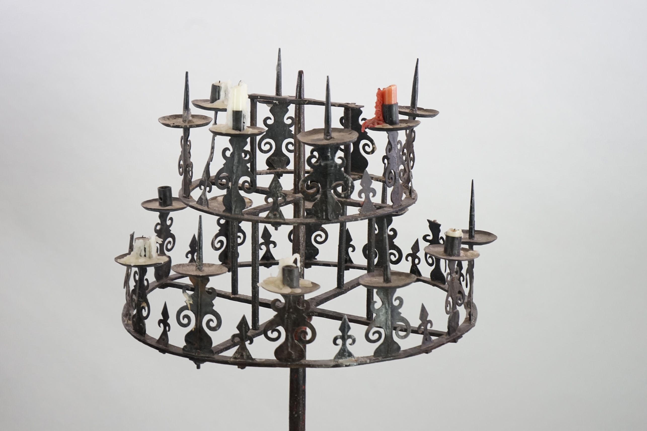 A 17th century French wrought iron pricket candelabrum